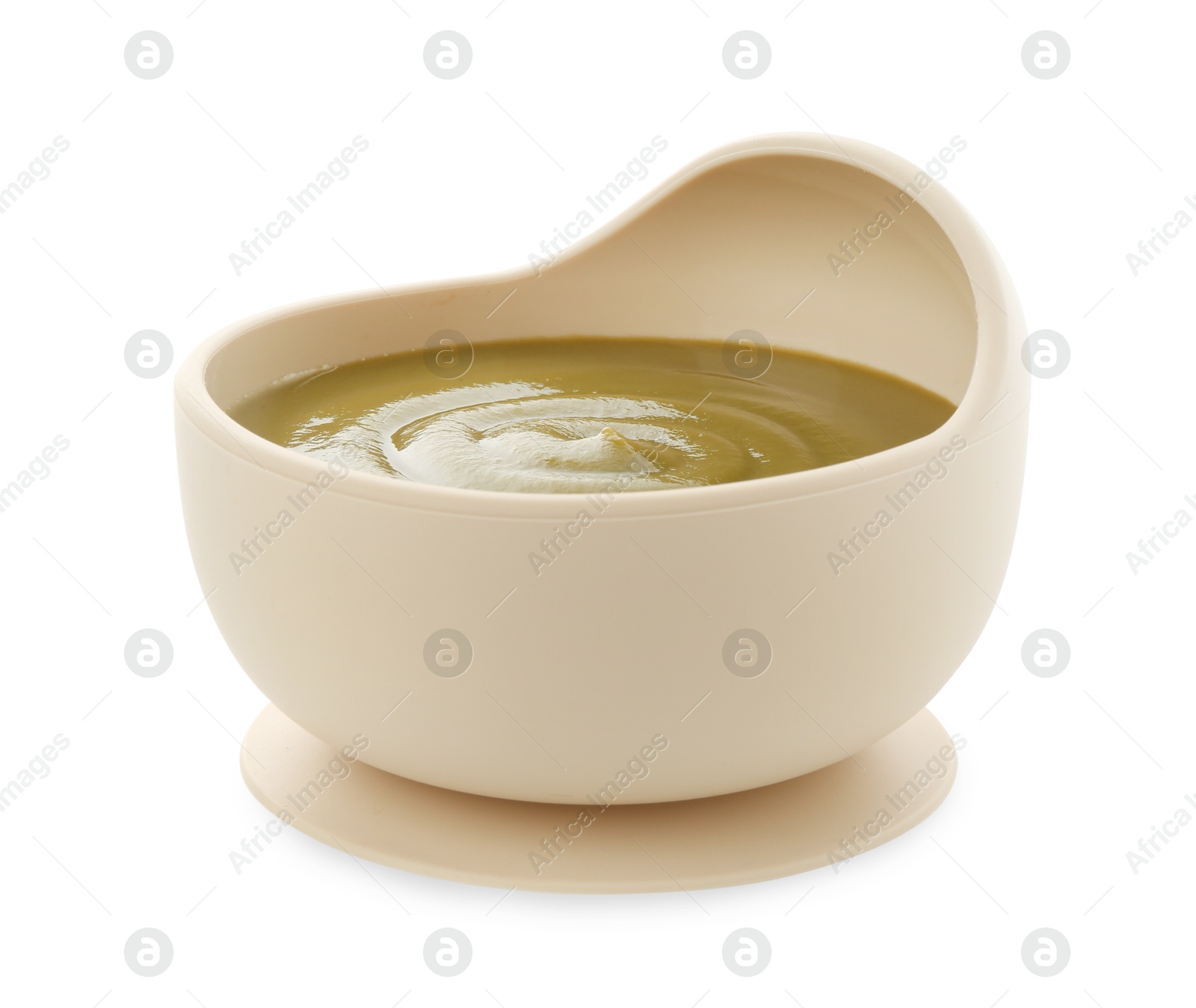 Photo of Tasty baby food in bowl isolated on white