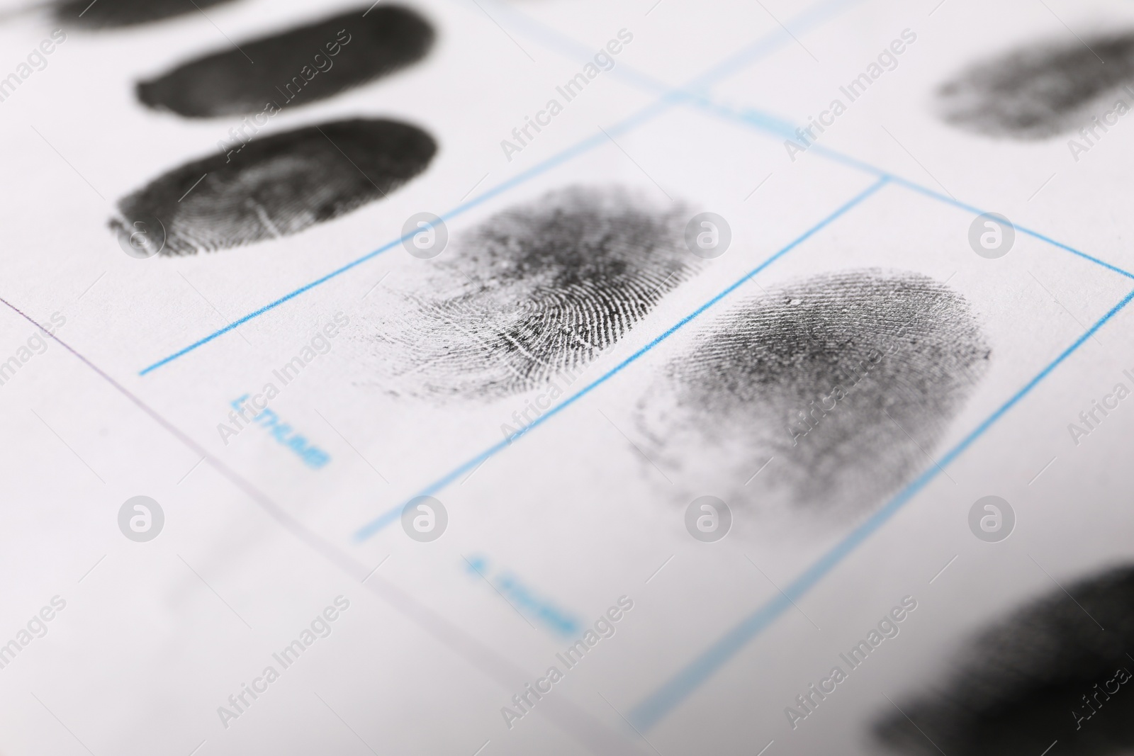 Photo of Human fingerprints on paper, closeup. Criminal conviction