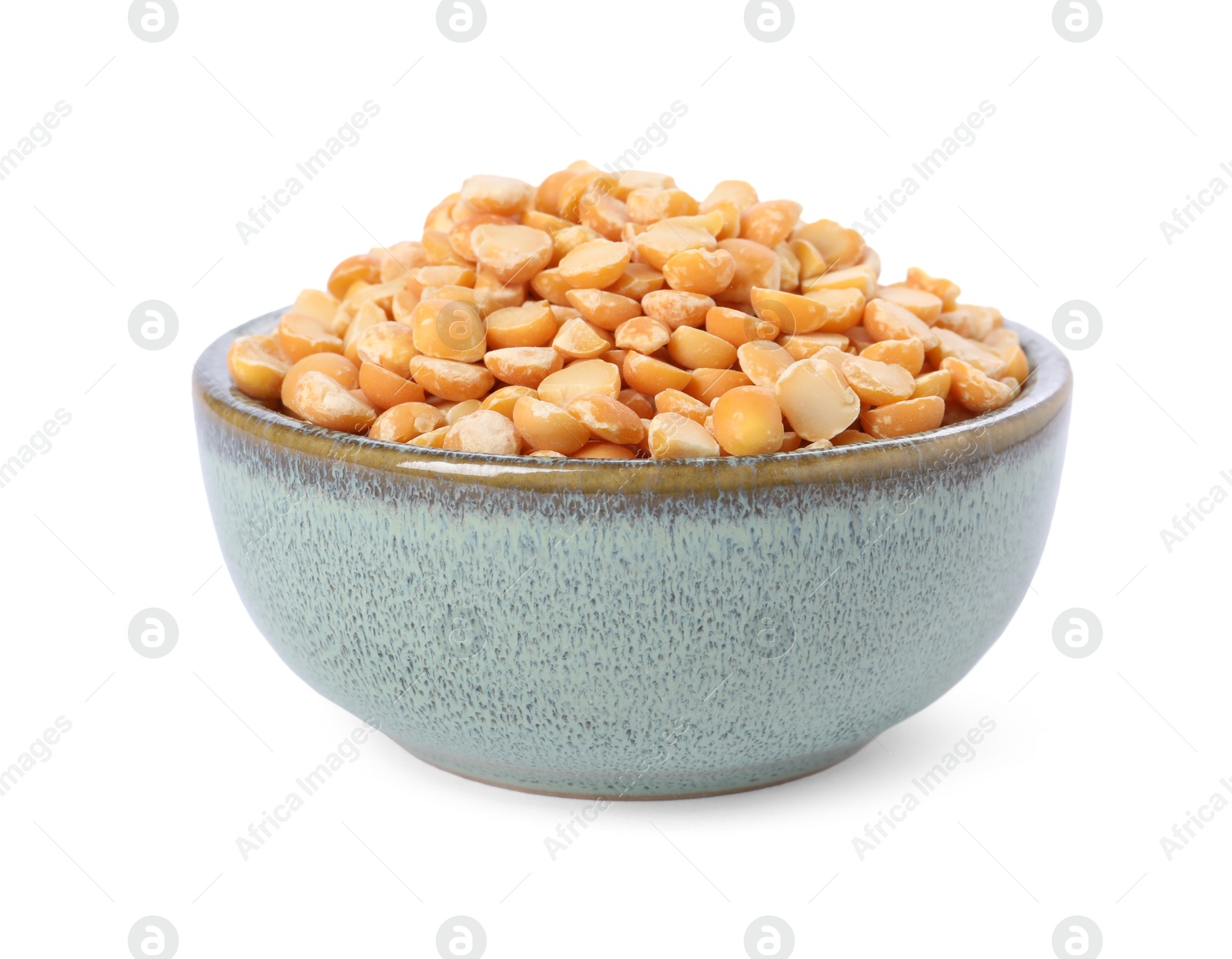 Photo of Dried peas in bowl isolated on white