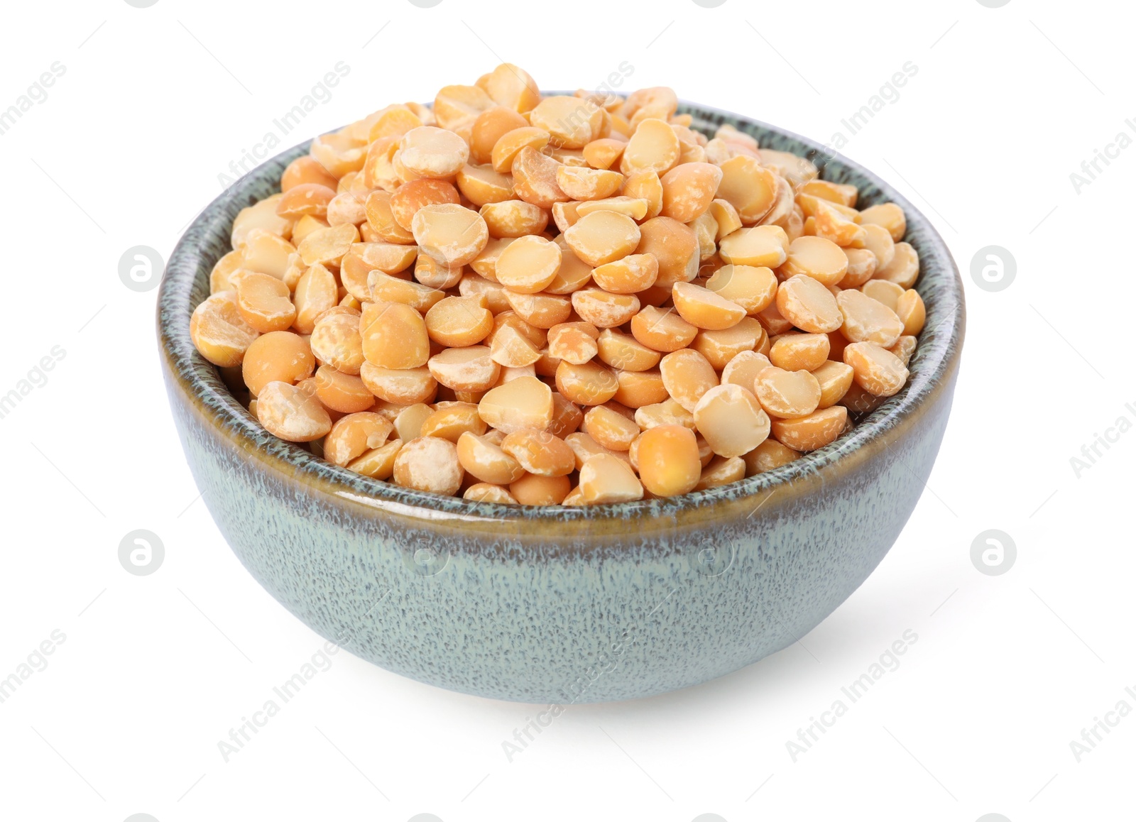 Photo of Dried peas in bowl isolated on white