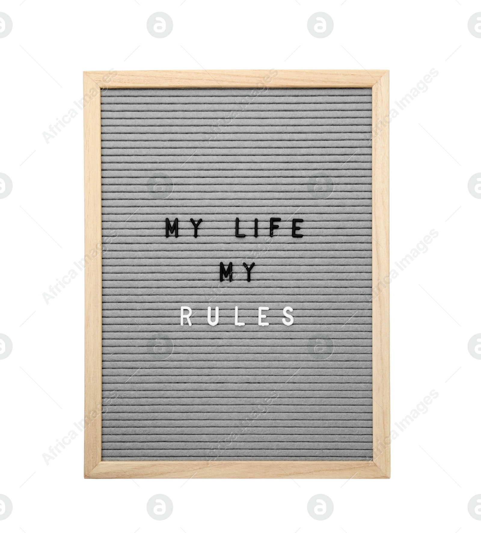 Photo of Letter board with phrase My life my rules on white background, top view