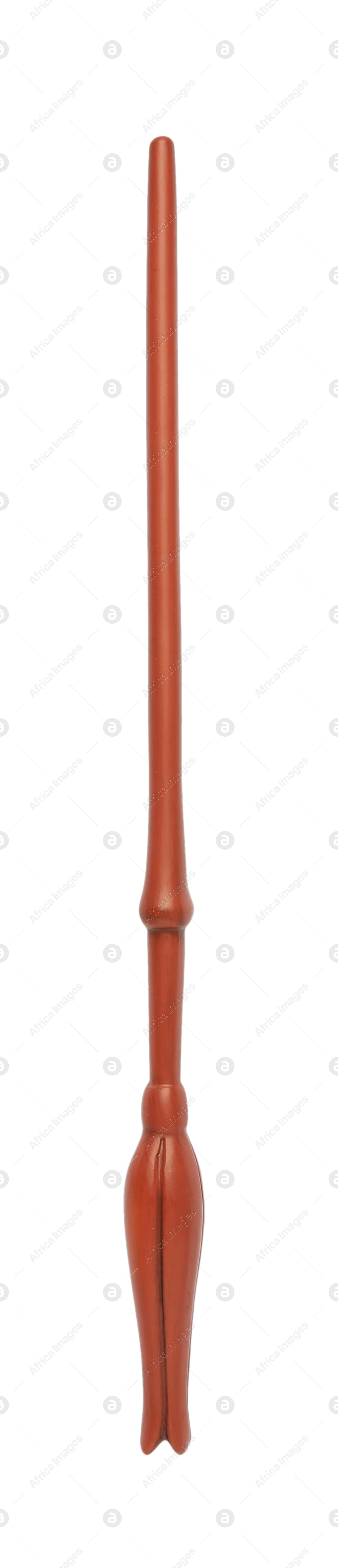 Photo of One wooden magic wand isolated on white, top view