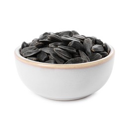 Photo of Sunflower seeds in bowl isolated on white