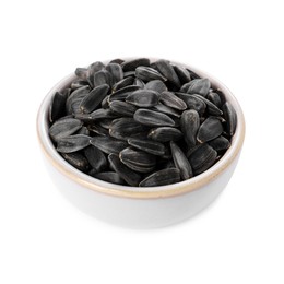 Sunflower seeds in bowl isolated on white