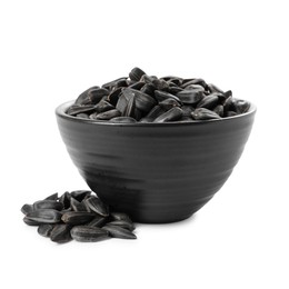 Photo of Sunflower seeds in bowl isolated on white