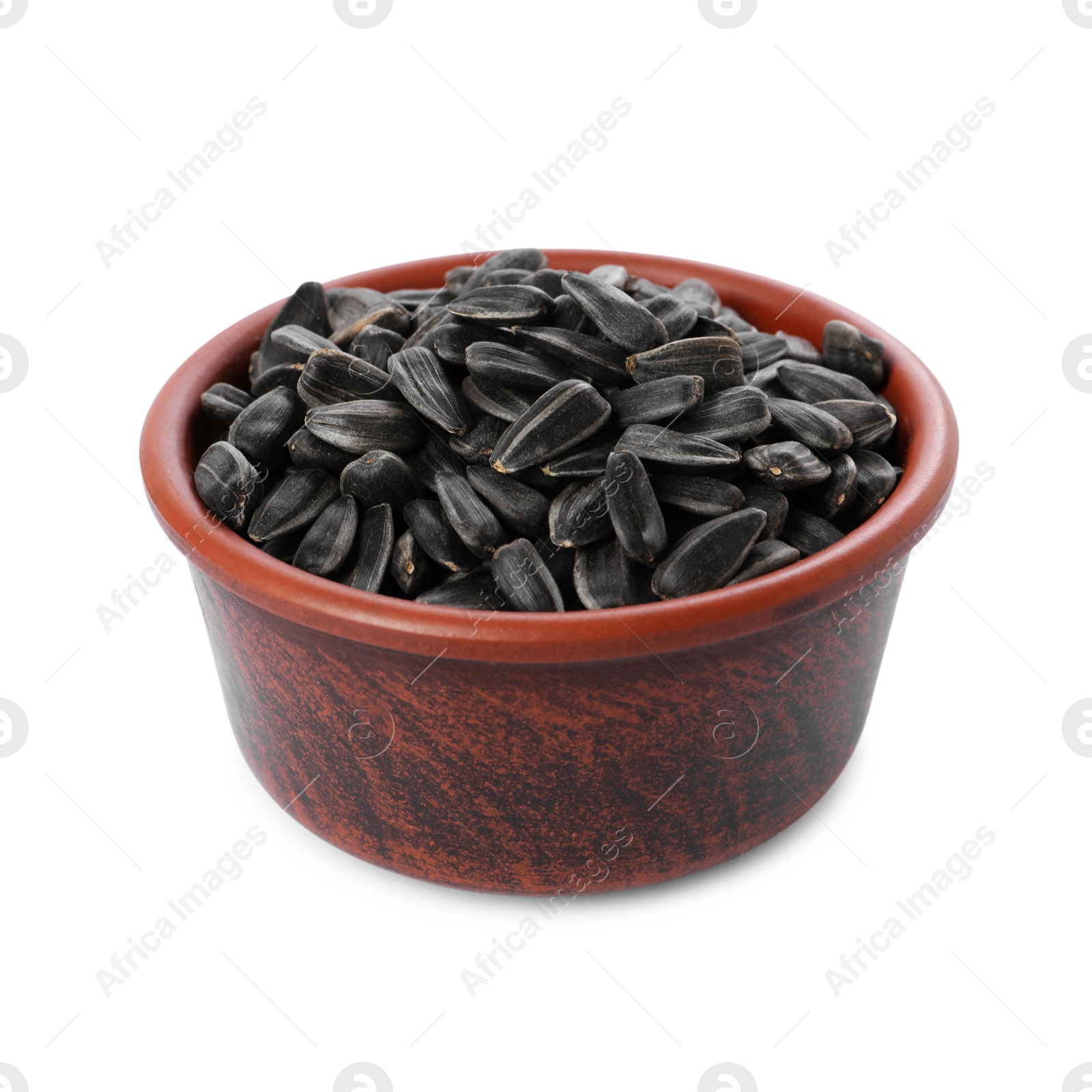 Photo of Sunflower seeds in bowl isolated on white