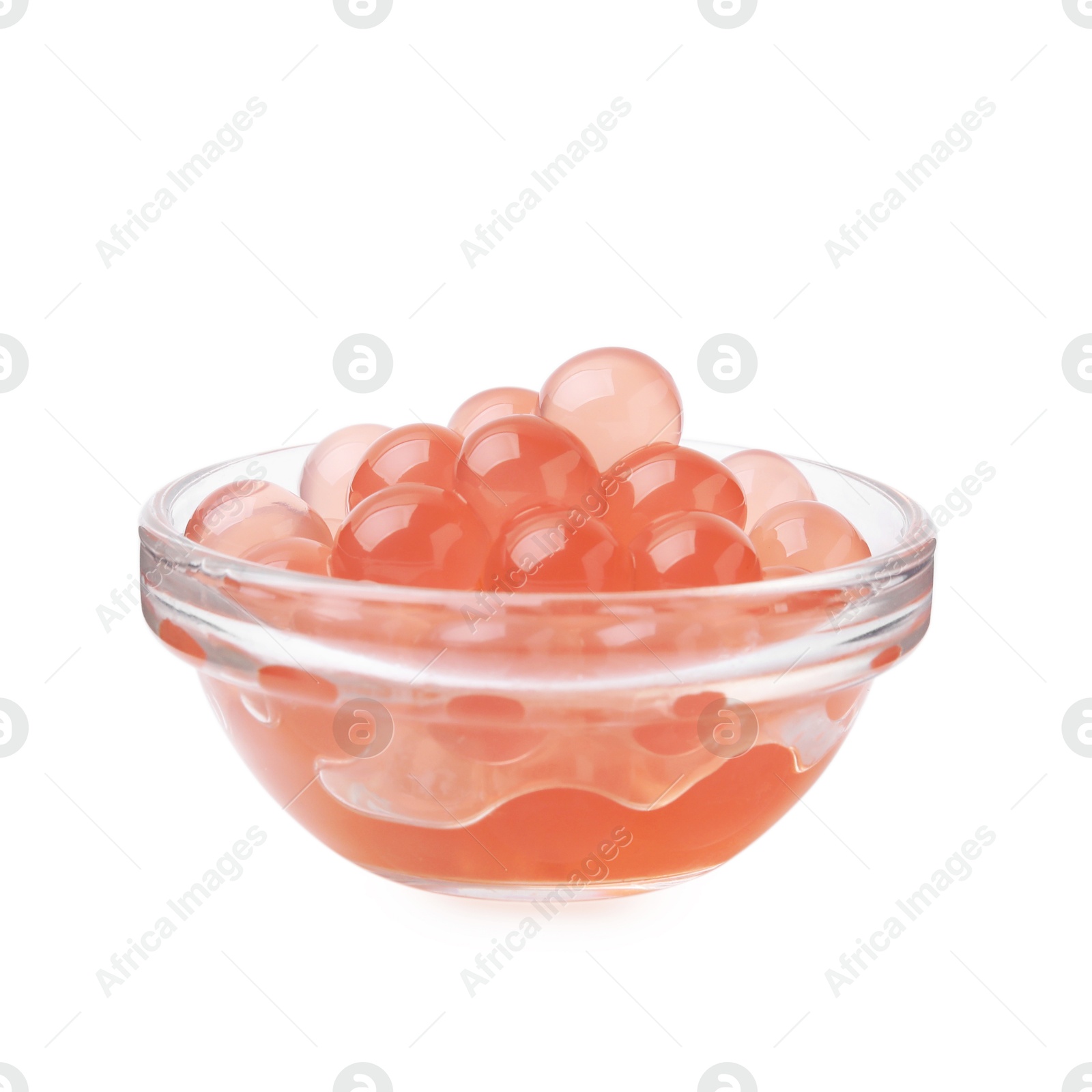 Photo of Bright tapioca pearls in bowl isolated on white