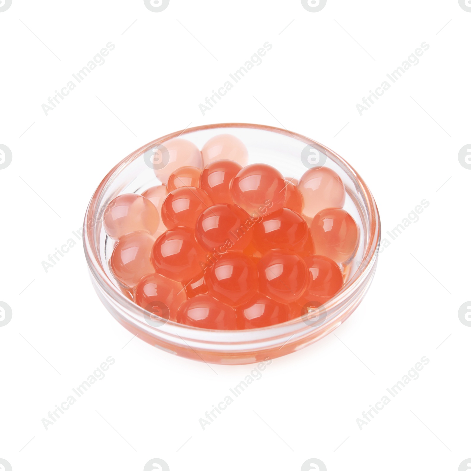 Photo of Bright tapioca pearls in bowl isolated on white