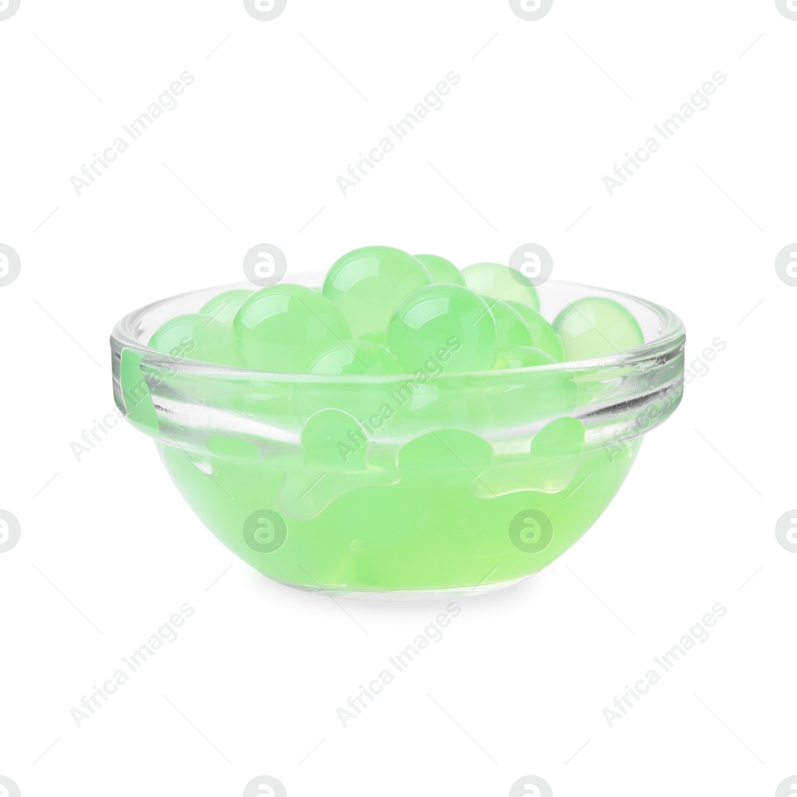 Photo of Bright tapioca pearls in bowl isolated on white