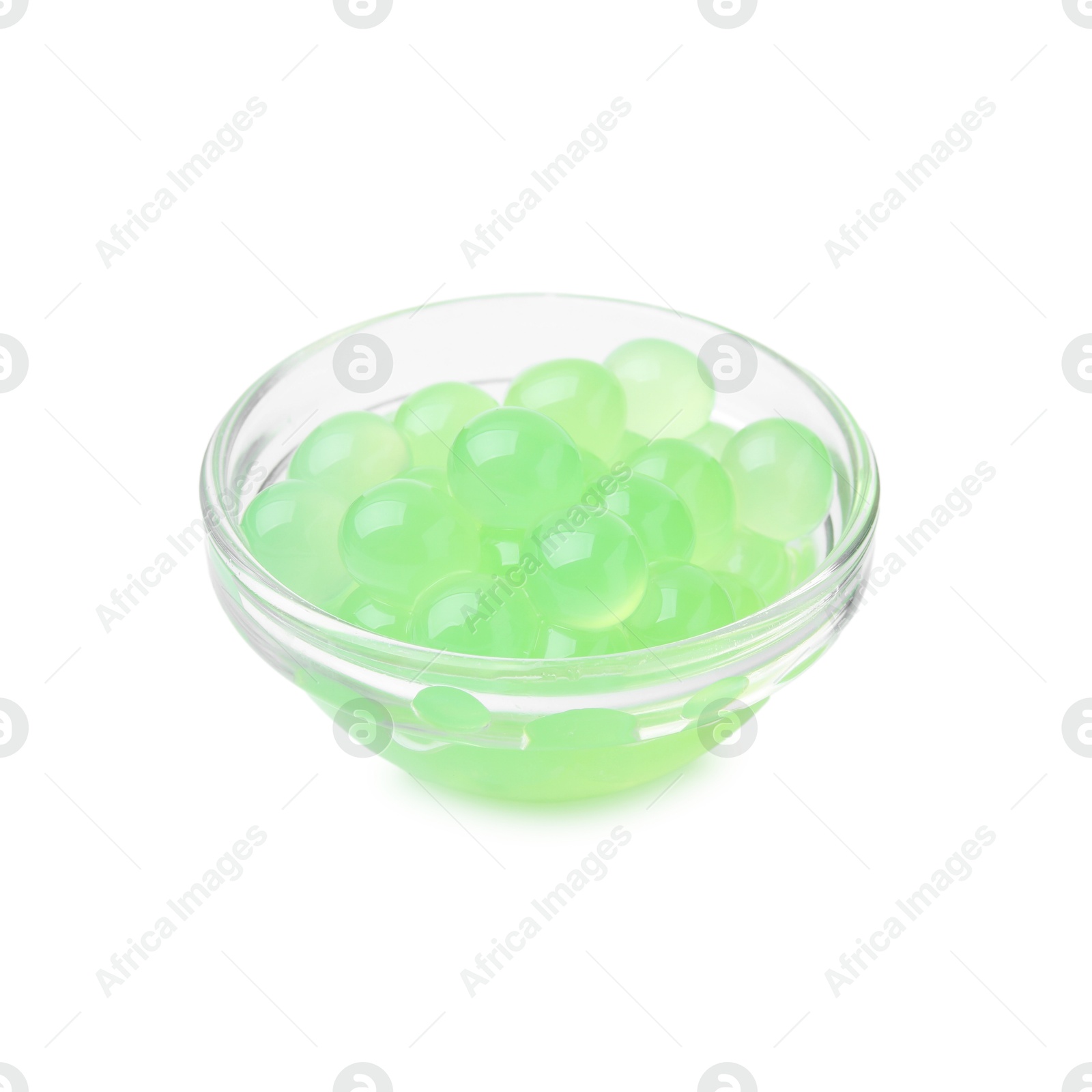 Photo of Bright tapioca pearls in bowl isolated on white