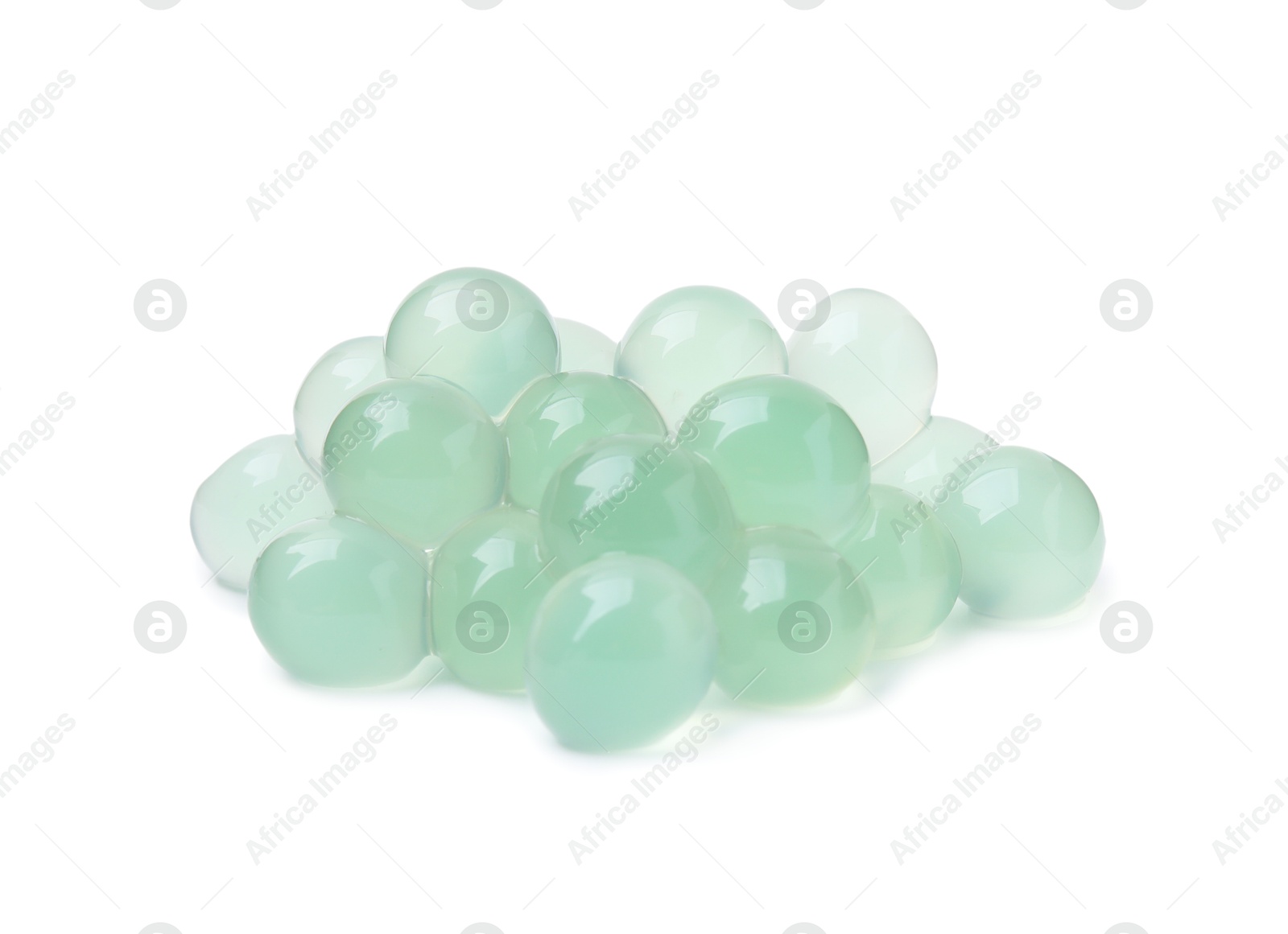 Photo of Pile of bright tapioca pearls isolated on white