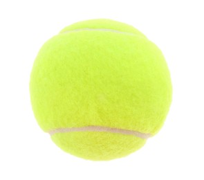 Photo of One light green tennis ball isolated on white