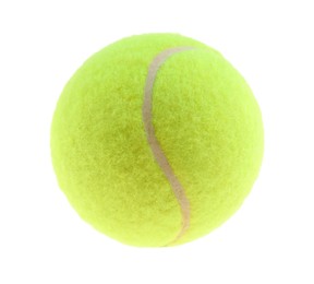 Photo of One light green tennis ball isolated on white