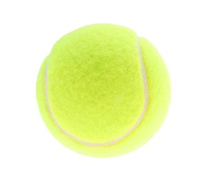 Photo of One light green tennis ball isolated on white