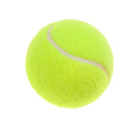 Photo of One light green tennis ball isolated on white