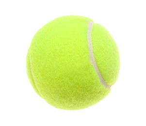 Photo of One light green tennis ball isolated on white