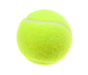 Photo of One light green tennis ball isolated on white