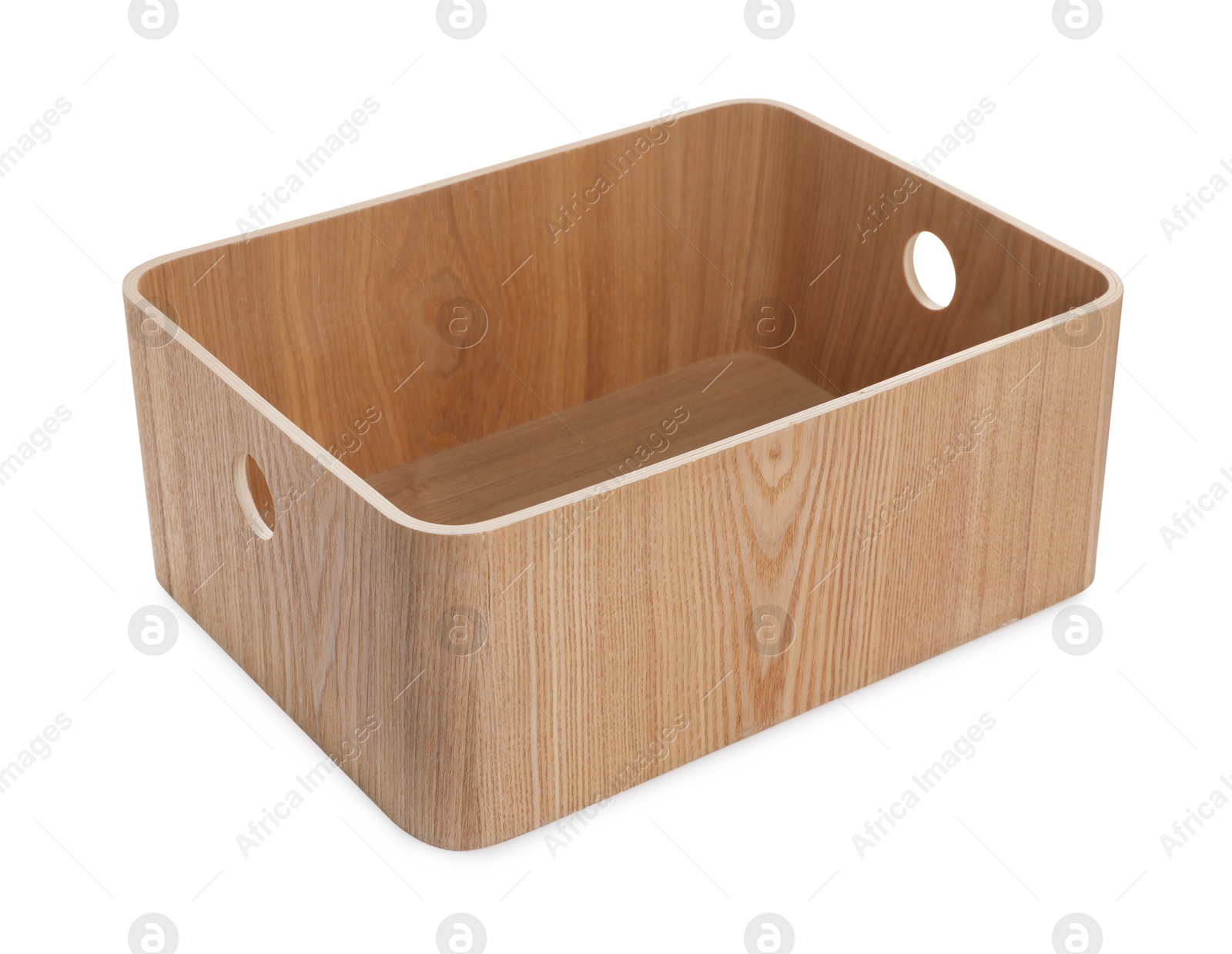 Photo of One empty wooden box isolated on white