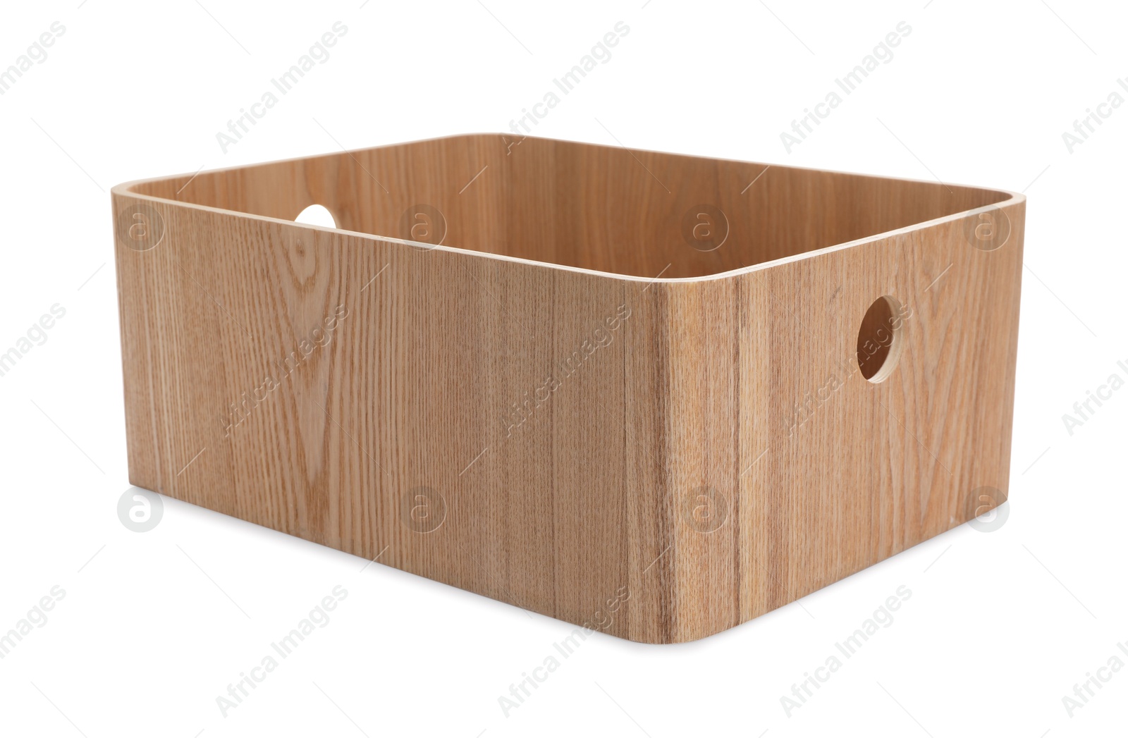 Photo of One empty wooden box isolated on white