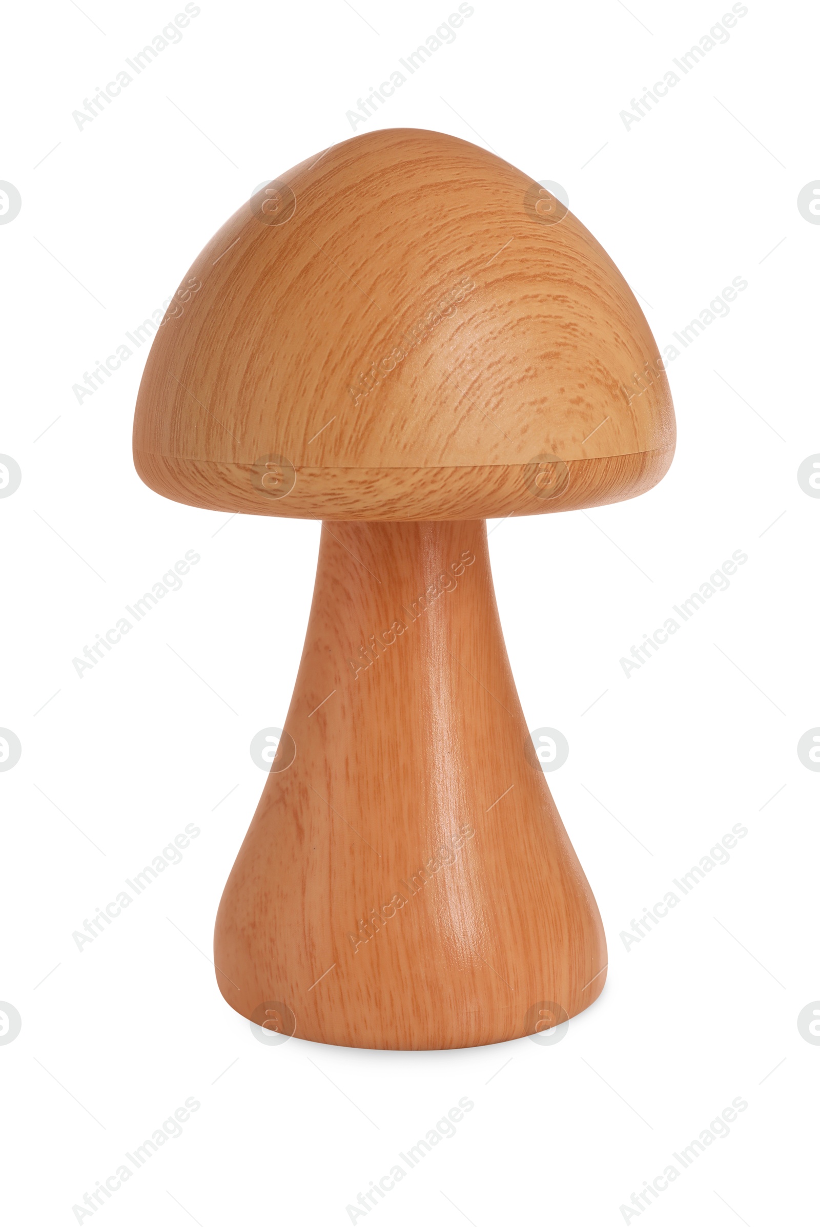 Photo of One wooden decorative mushroom isolated on white