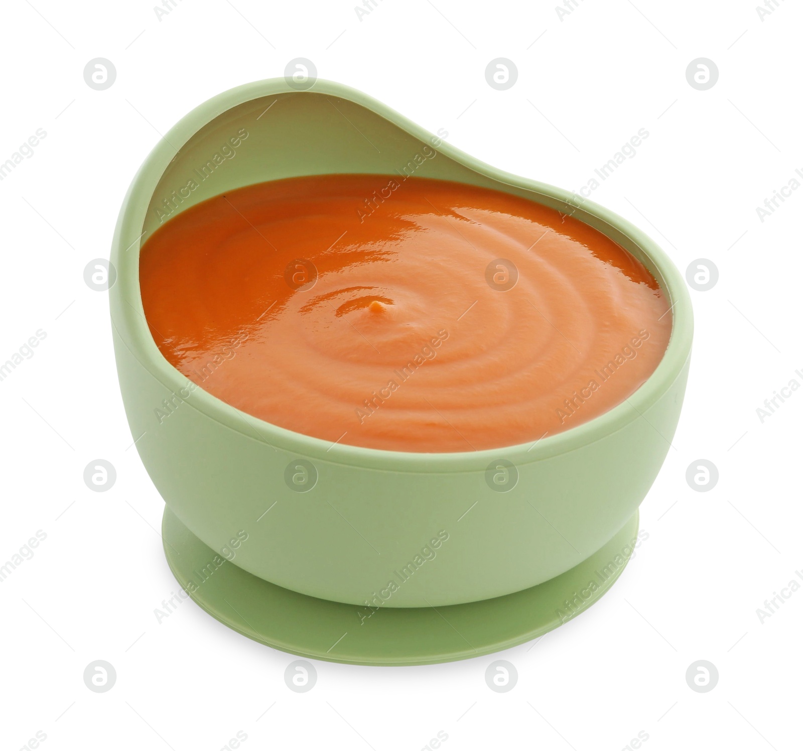 Photo of Tasty baby food in bowl isolated on white