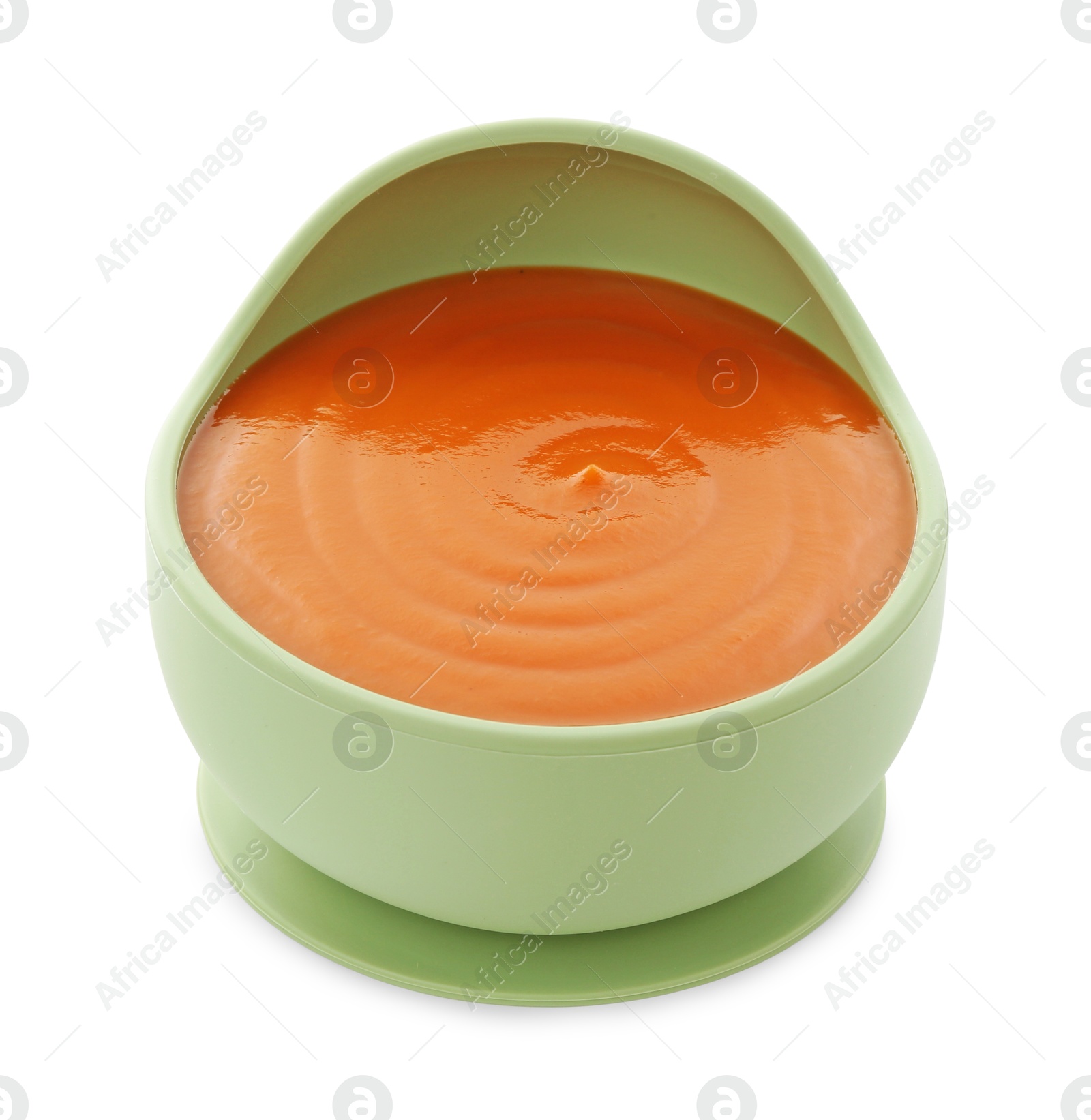 Photo of Tasty baby food in bowl isolated on white