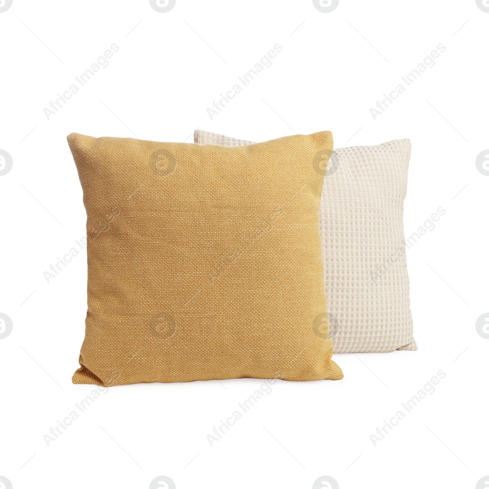 Photo of Two different color pillows isolated on white