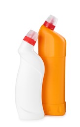 Photo of Two toilet cleaners in bottles isolated on white