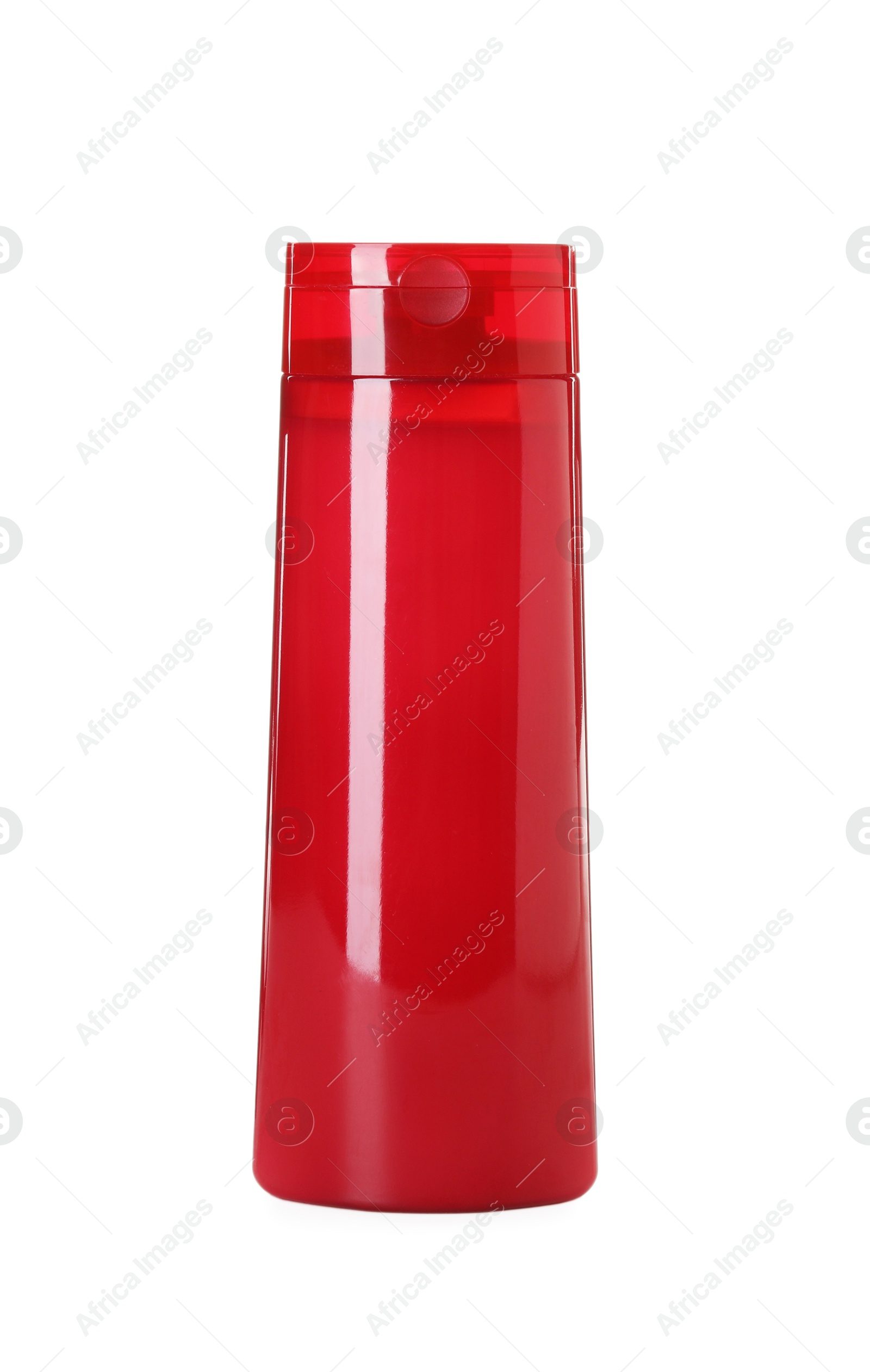 Photo of One blank bottle of shampoo isolated on white