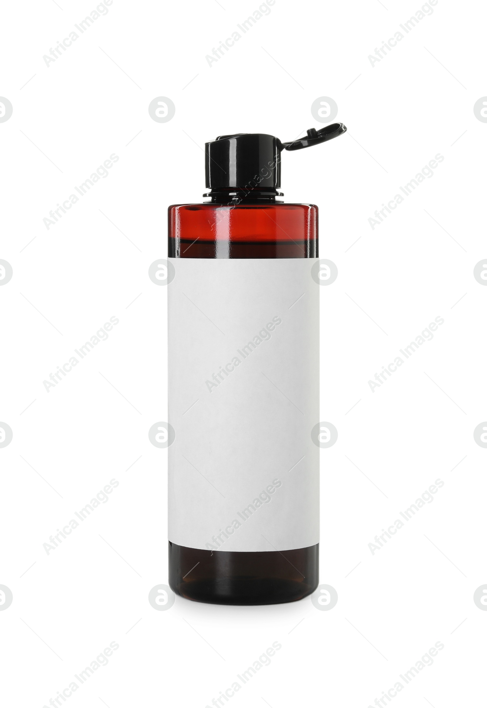 Photo of One blank bottle of shampoo isolated on white