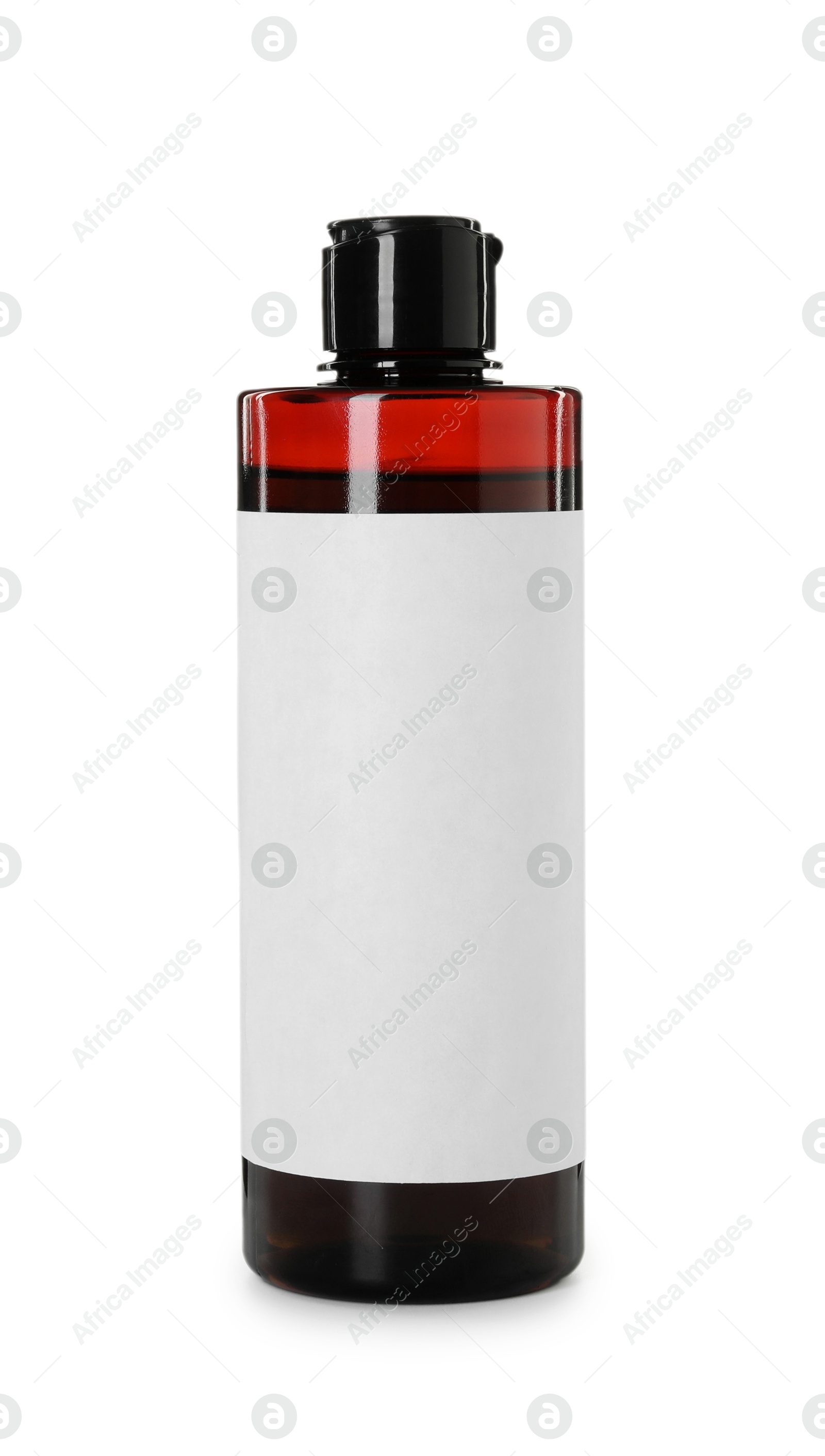 Photo of One blank bottle of shampoo isolated on white