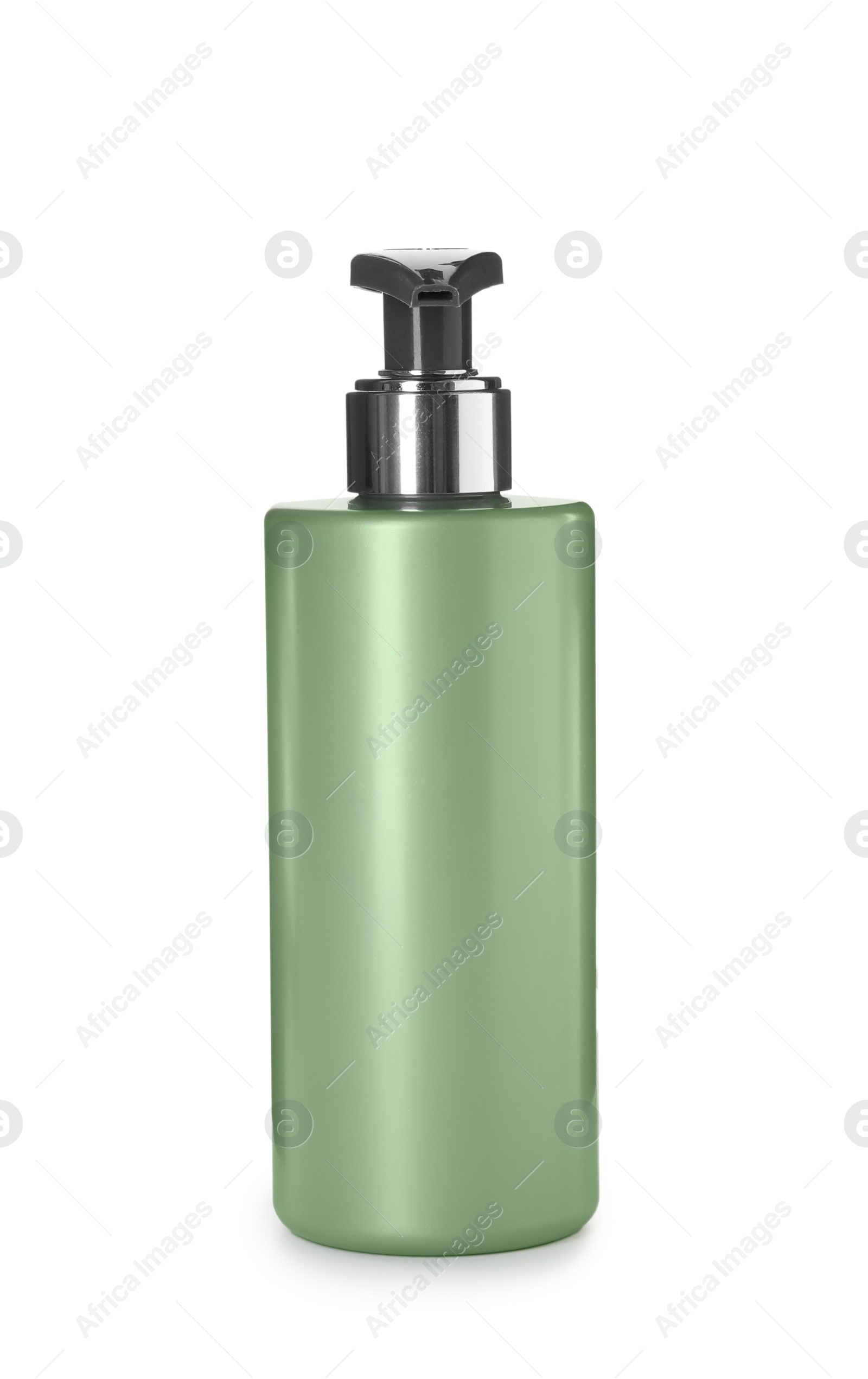 Photo of One blank bottle of shampoo isolated on white