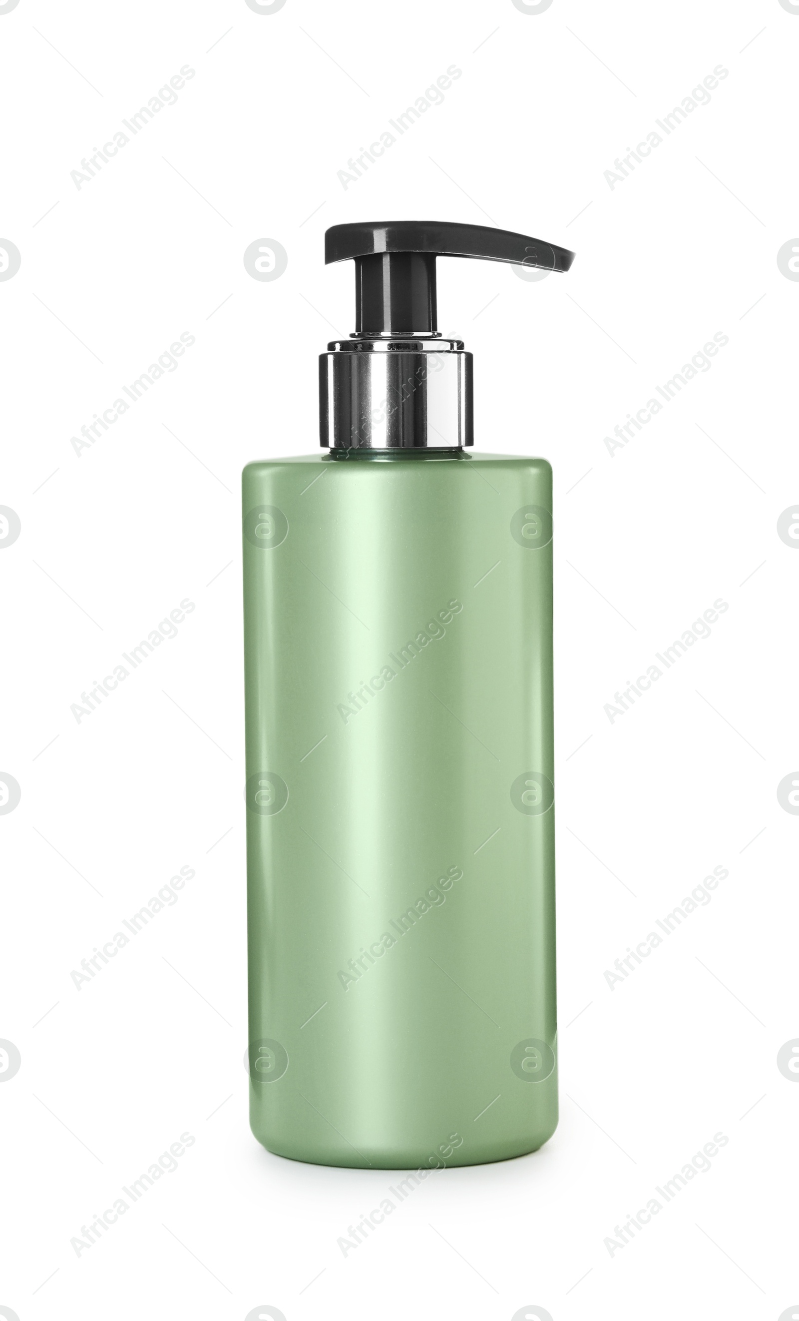 Photo of One blank bottle of shampoo isolated on white