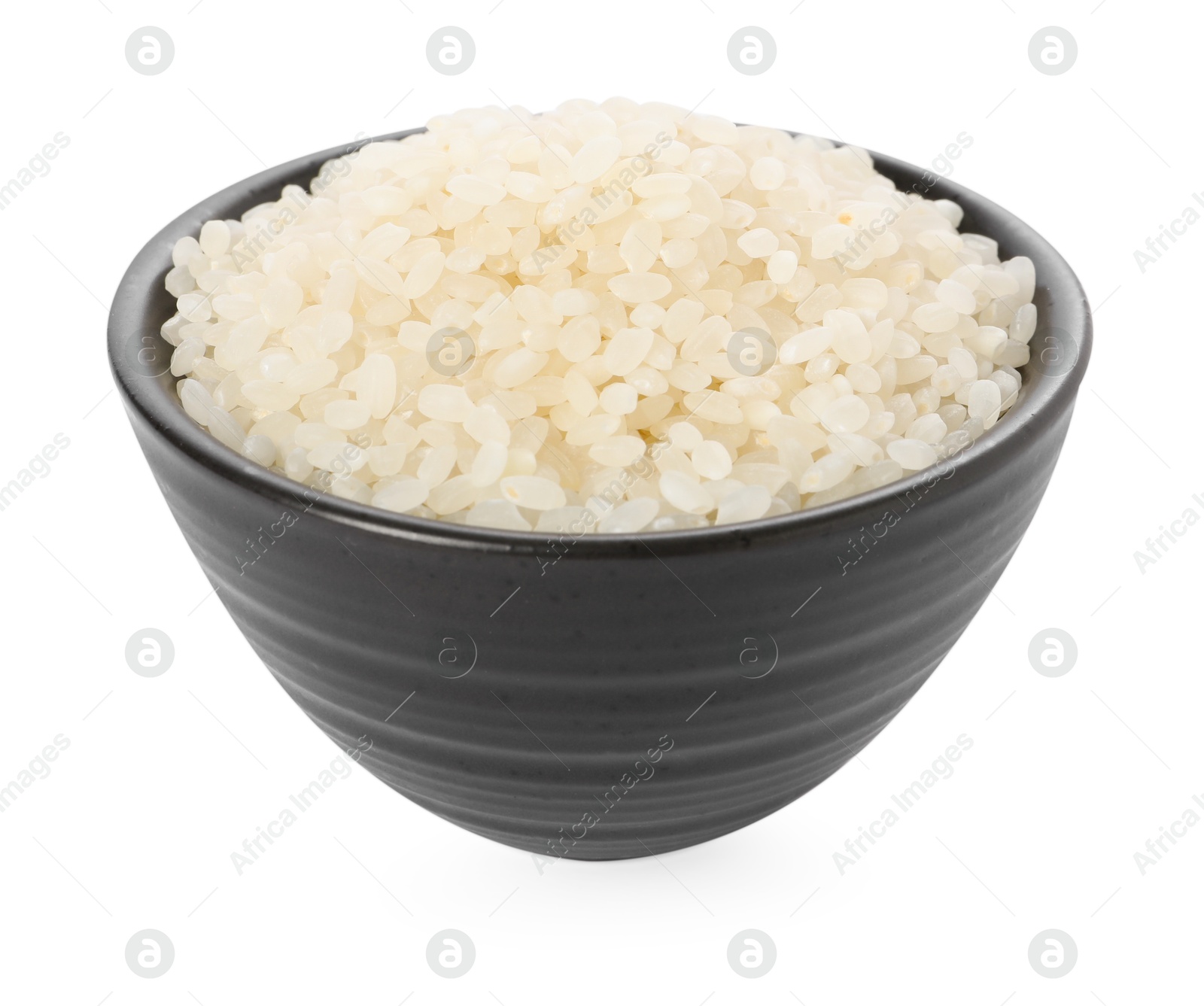 Photo of Raw rice in bowl isolated on white