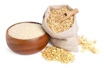 Photo of Different cereal grains and florets isolated on white