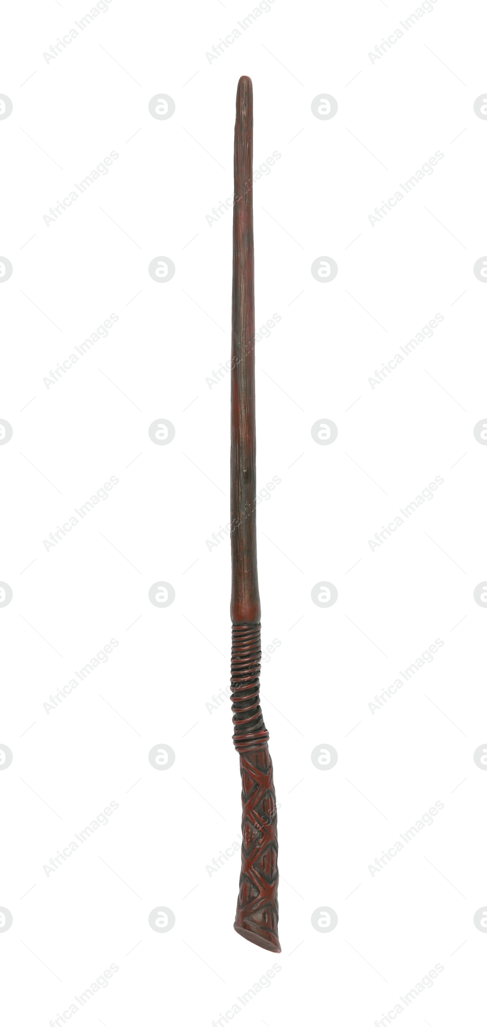 Photo of One wooden magic wand isolated on white, top view