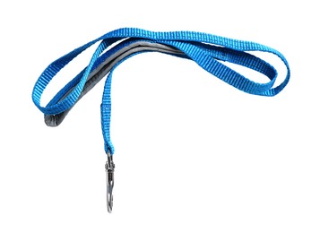 Photo of Light blue dog leash isolated on white