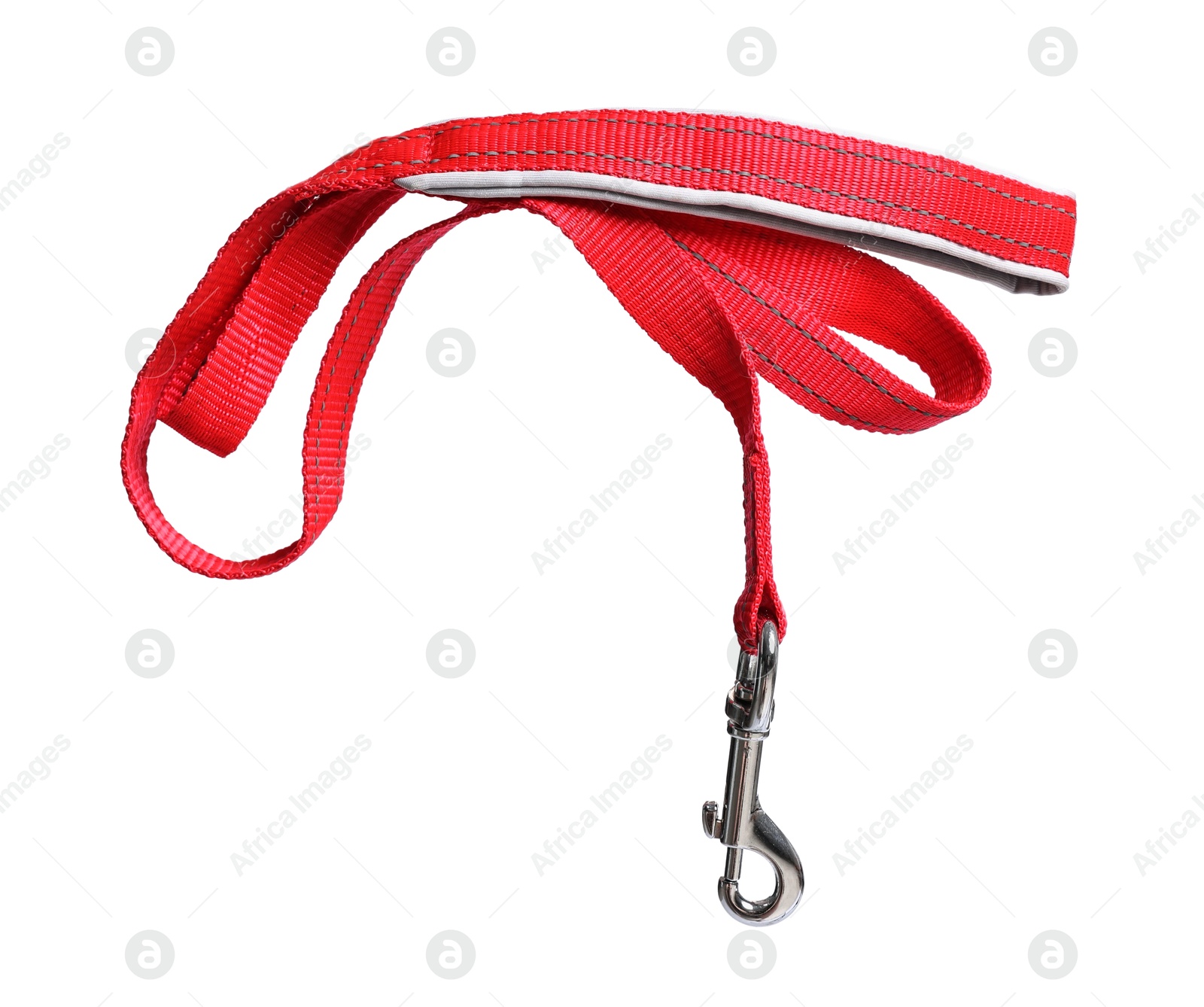 Photo of One red dog leash isolated on white