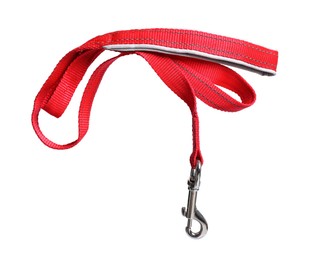 Photo of One red dog leash isolated on white