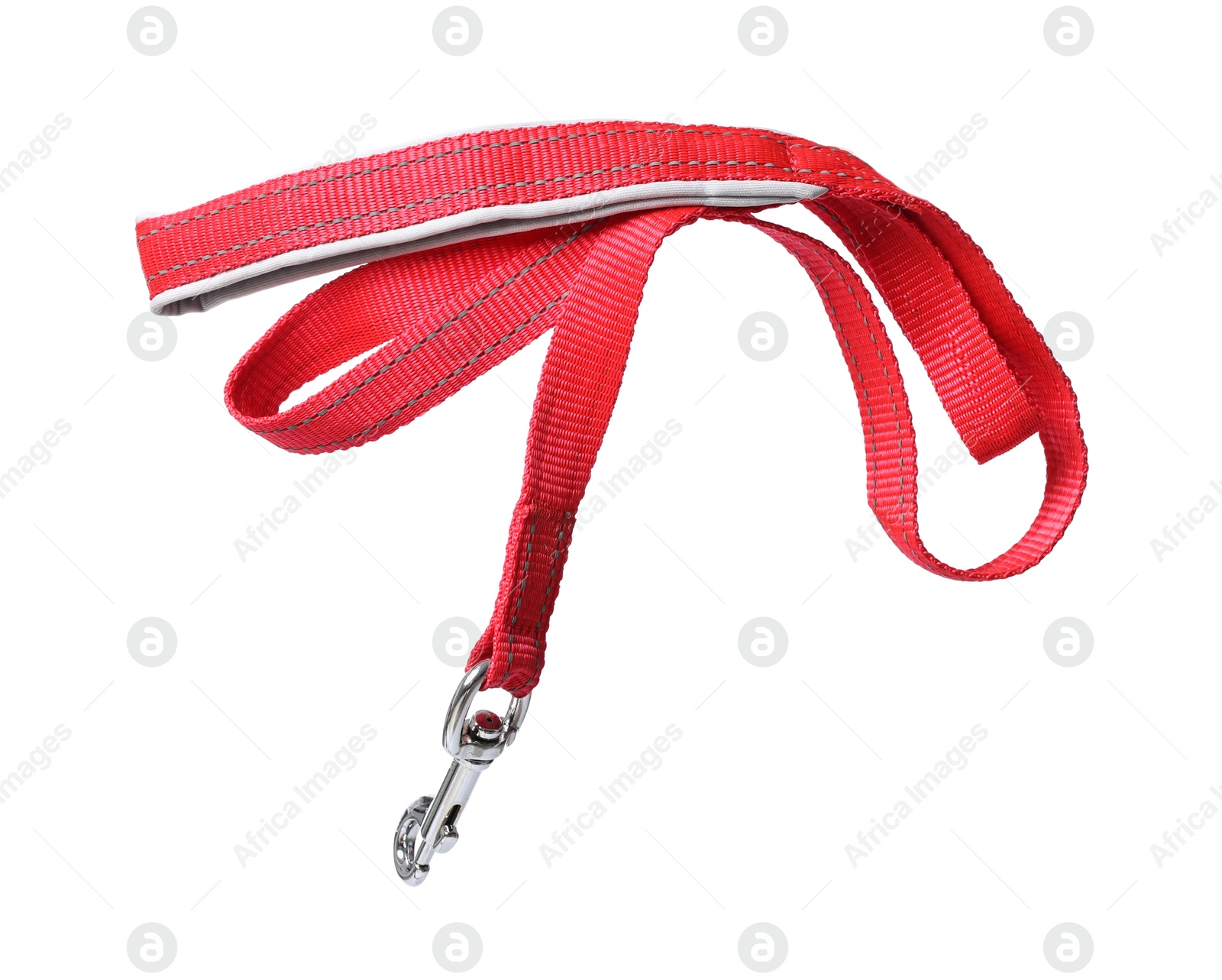 Photo of One red dog leash isolated on white