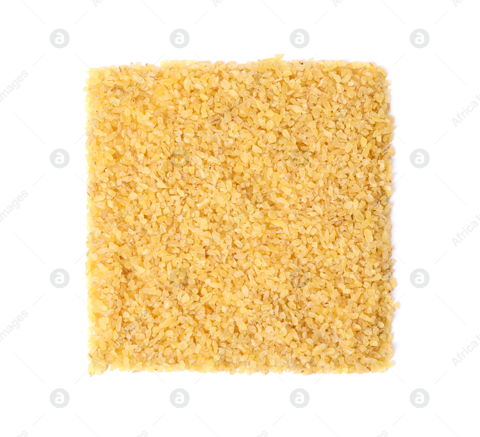 Photo of Raw bulgur isolated on white, top view