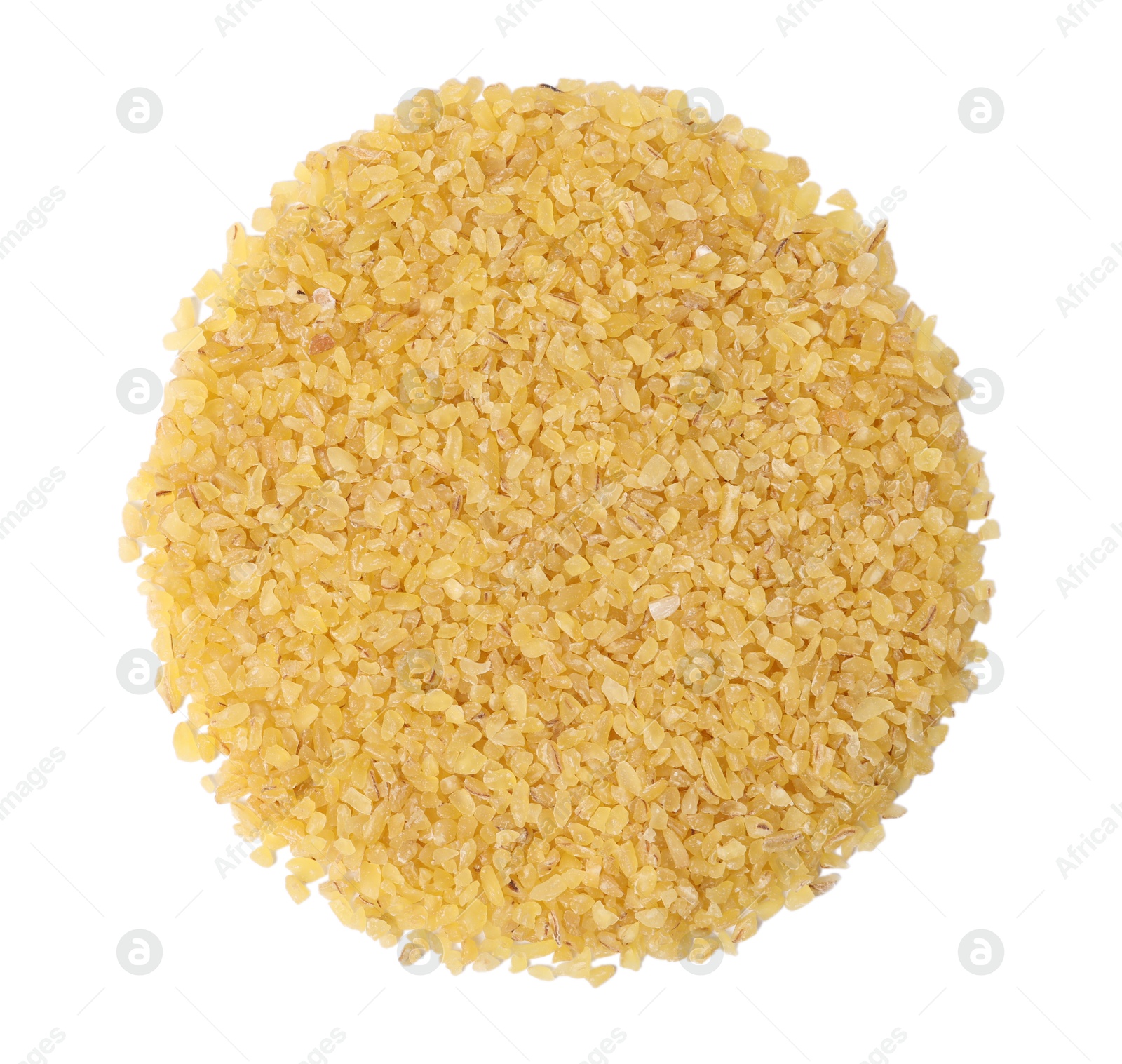 Photo of Raw bulgur isolated on white, top view