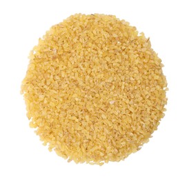 Photo of Raw bulgur isolated on white, top view