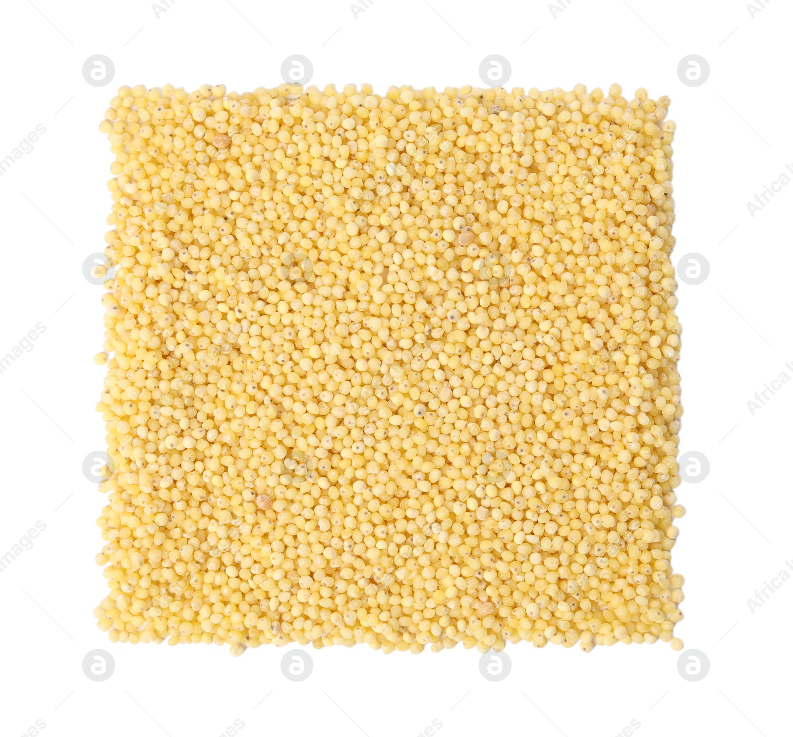 Photo of Raw millet isolated on white, top view