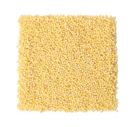 Photo of Raw millet isolated on white, top view