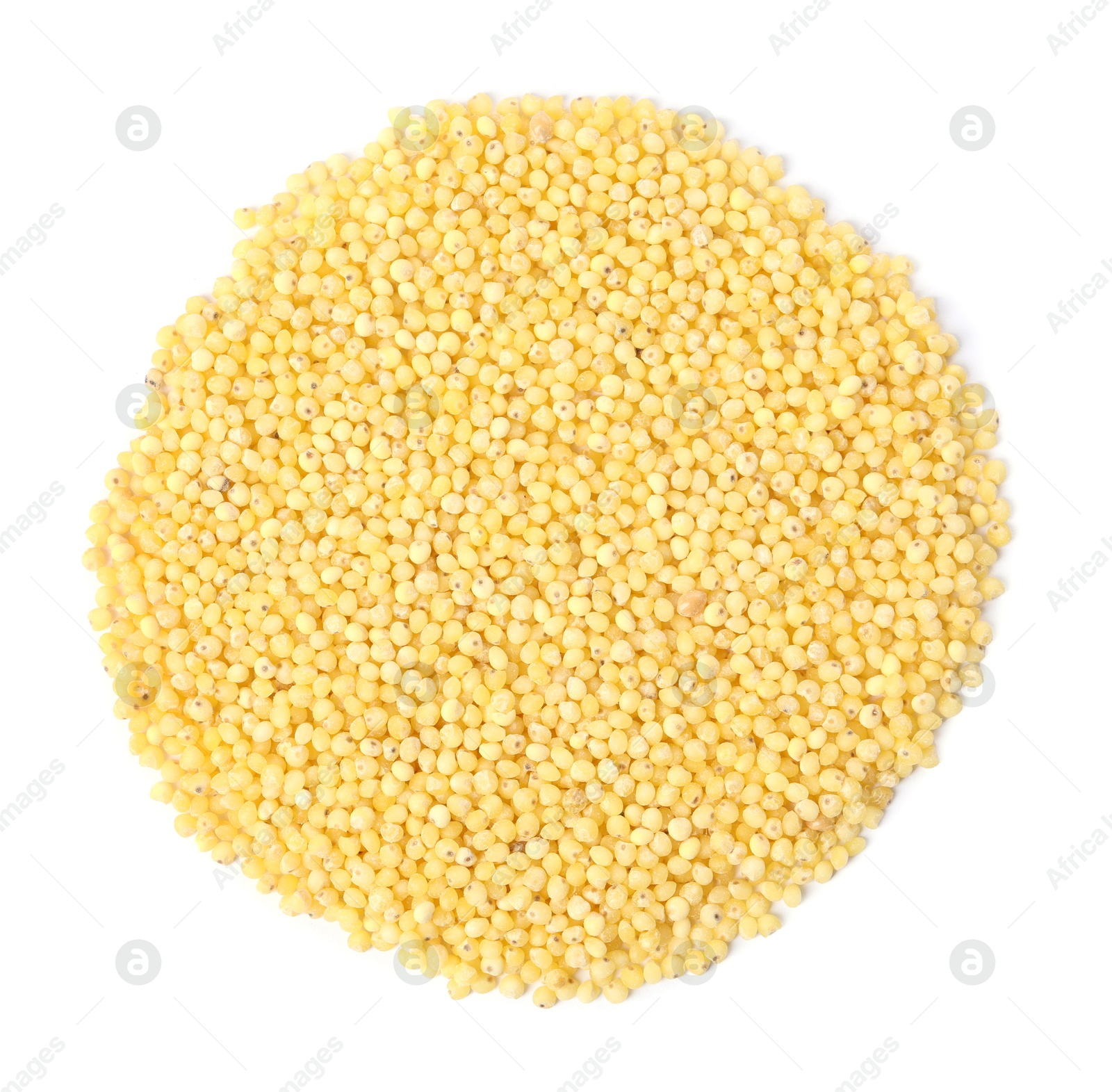 Photo of Raw millet isolated on white, top view