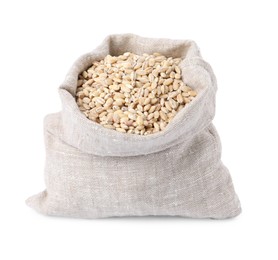 Pearl barley groats in sack isolated on white