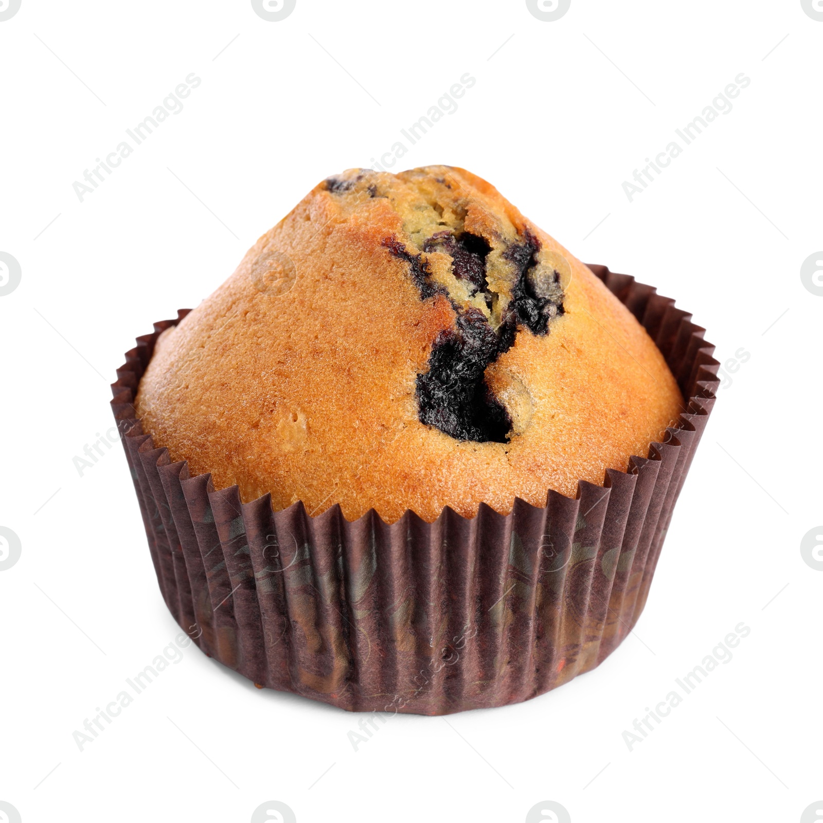 Photo of Delicious sweet muffins with blueberry isolated on white