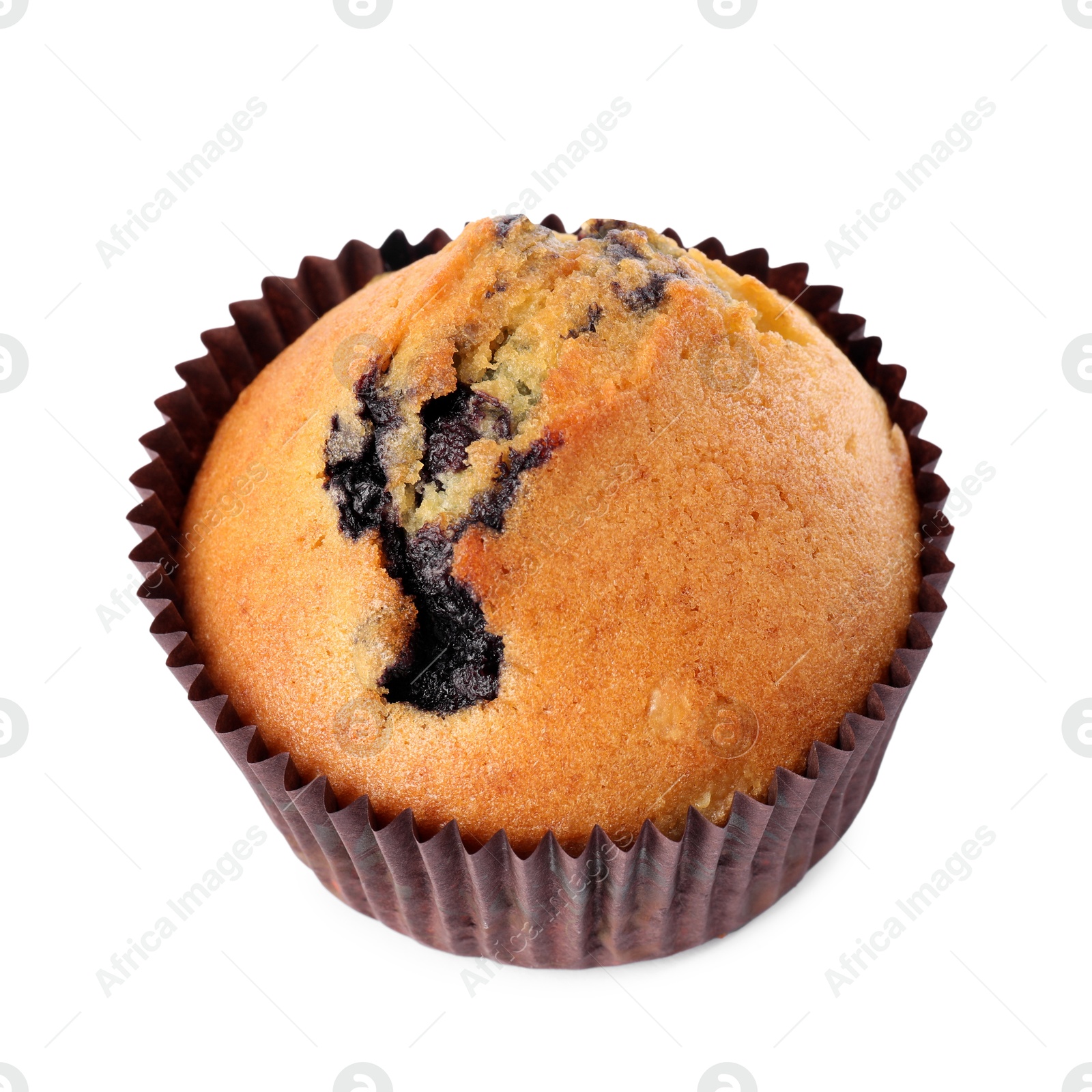 Photo of Delicious sweet muffins with blueberry isolated on white