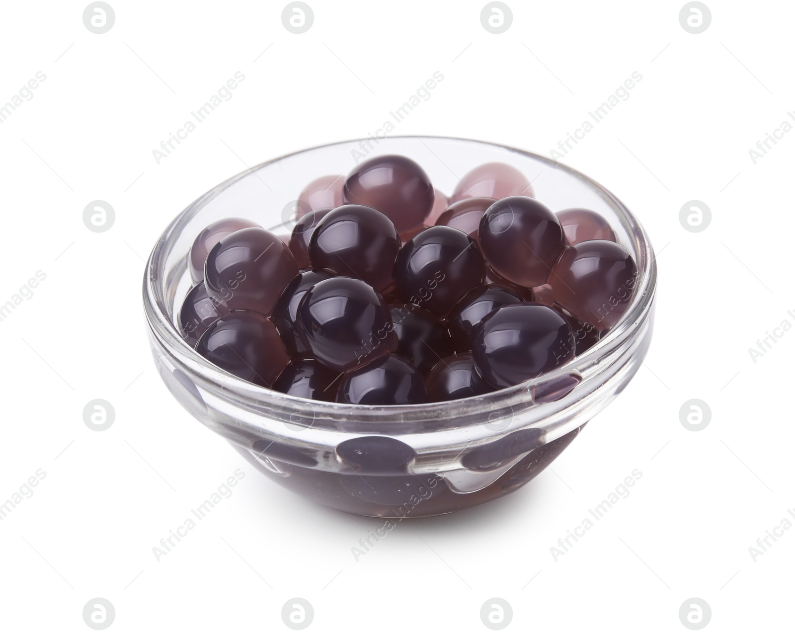 Photo of Color tapioca pearls in bowl isolated on white